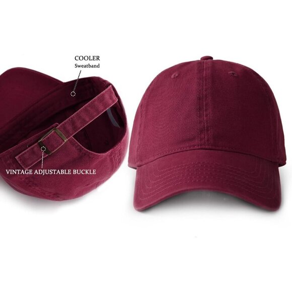 Women\'s Wine Red Vintage Washed Unstructured Baseball Cotton Adjustable Cap